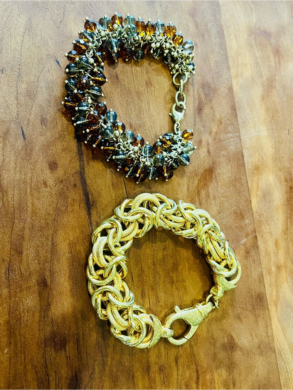 2-PC Statement Bracelet Lot Italian Gold Chain + Banana Republic Beaded Cluster
